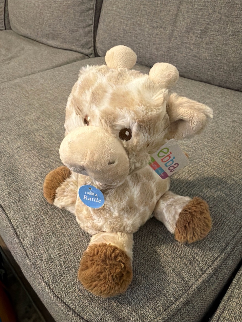 Ebba Aurora Cream & Brown Soft Plush Giraffe Rattle Toy 11” NWT